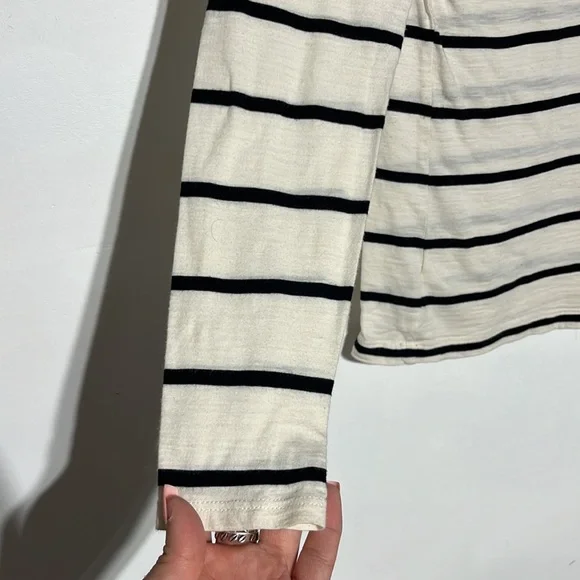 LOFT White Black Striped Zipper Back Cotton Long Sleeve Top Size S - Picture 2 of 6